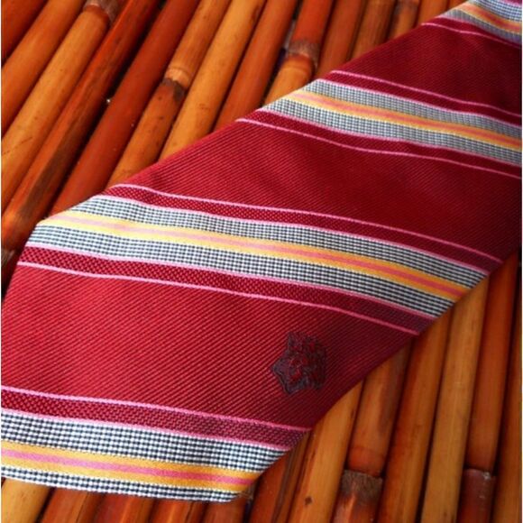 EUC VERSACE Multi-Colored Diagonal Striped 100% Silk with Blue Logo on Front Tie - Picture 2 of 11
